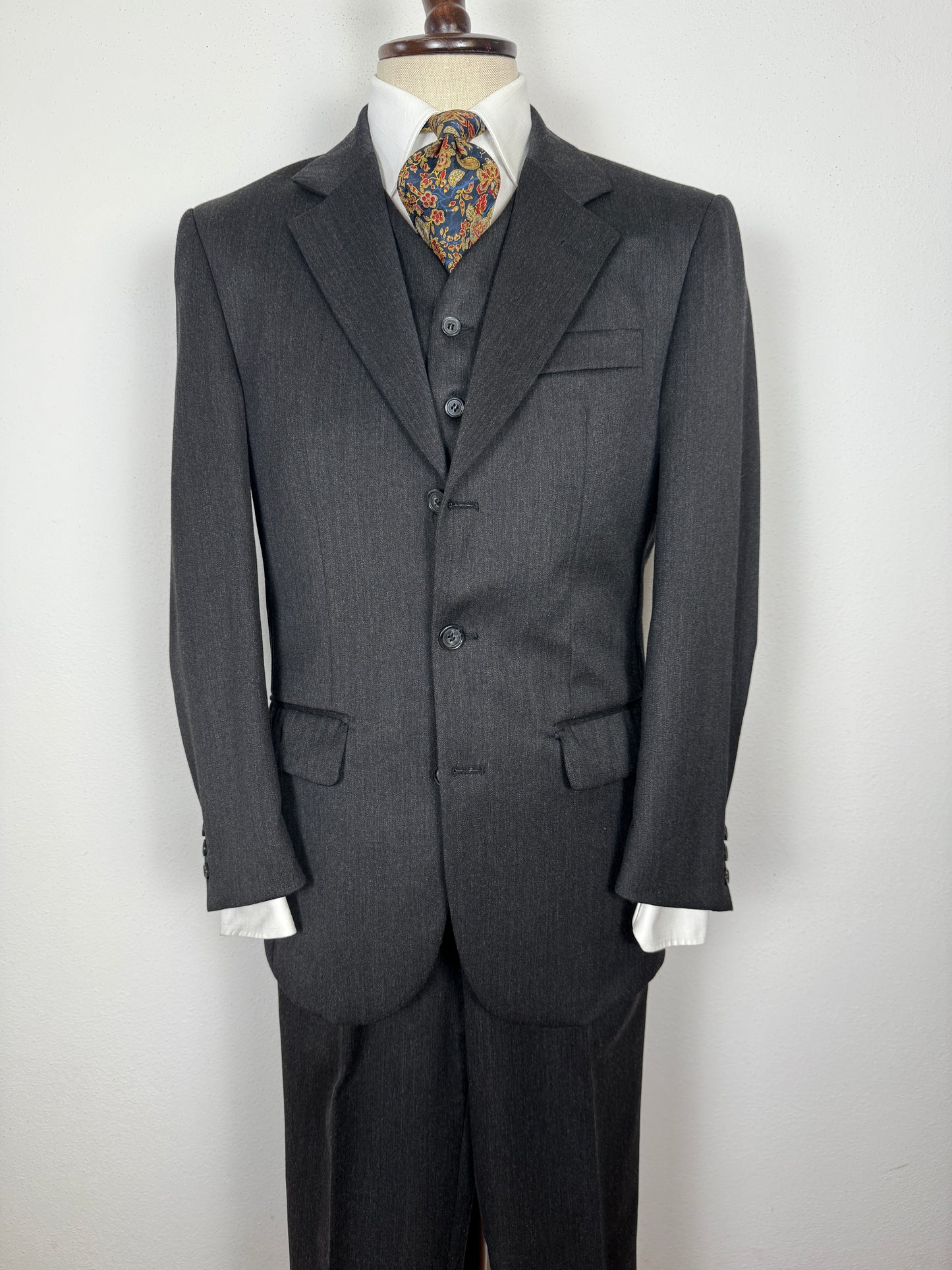 Completo 3 pezzi anni '90 in flanella grigio antracite - tg. 46/48