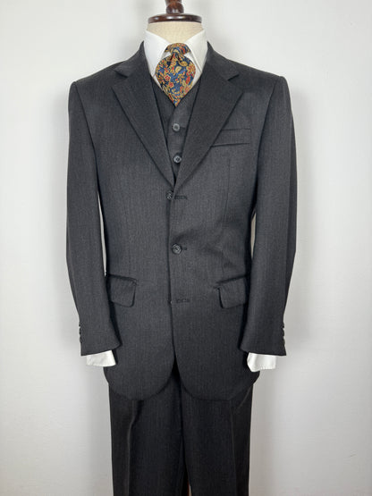 Completo 3 pezzi anni '90 in flanella grigio antracite - tg. 46/48