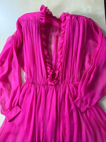 Abito sartoriale anni '80 in chiffon di seta - tg. 38 XS/S