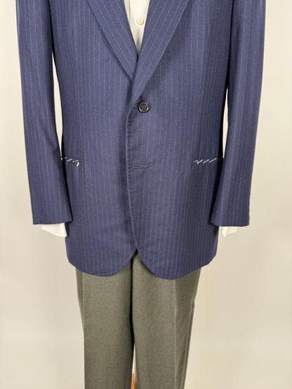 Giacca sartoriale anni ‘70 in flanella blu gessata (nuova) - tg. 50