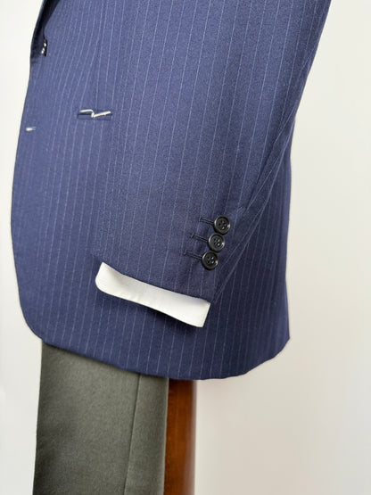 Giacca sartoriale anni ‘70 in flanella blu gessata (nuova) - tg. 50