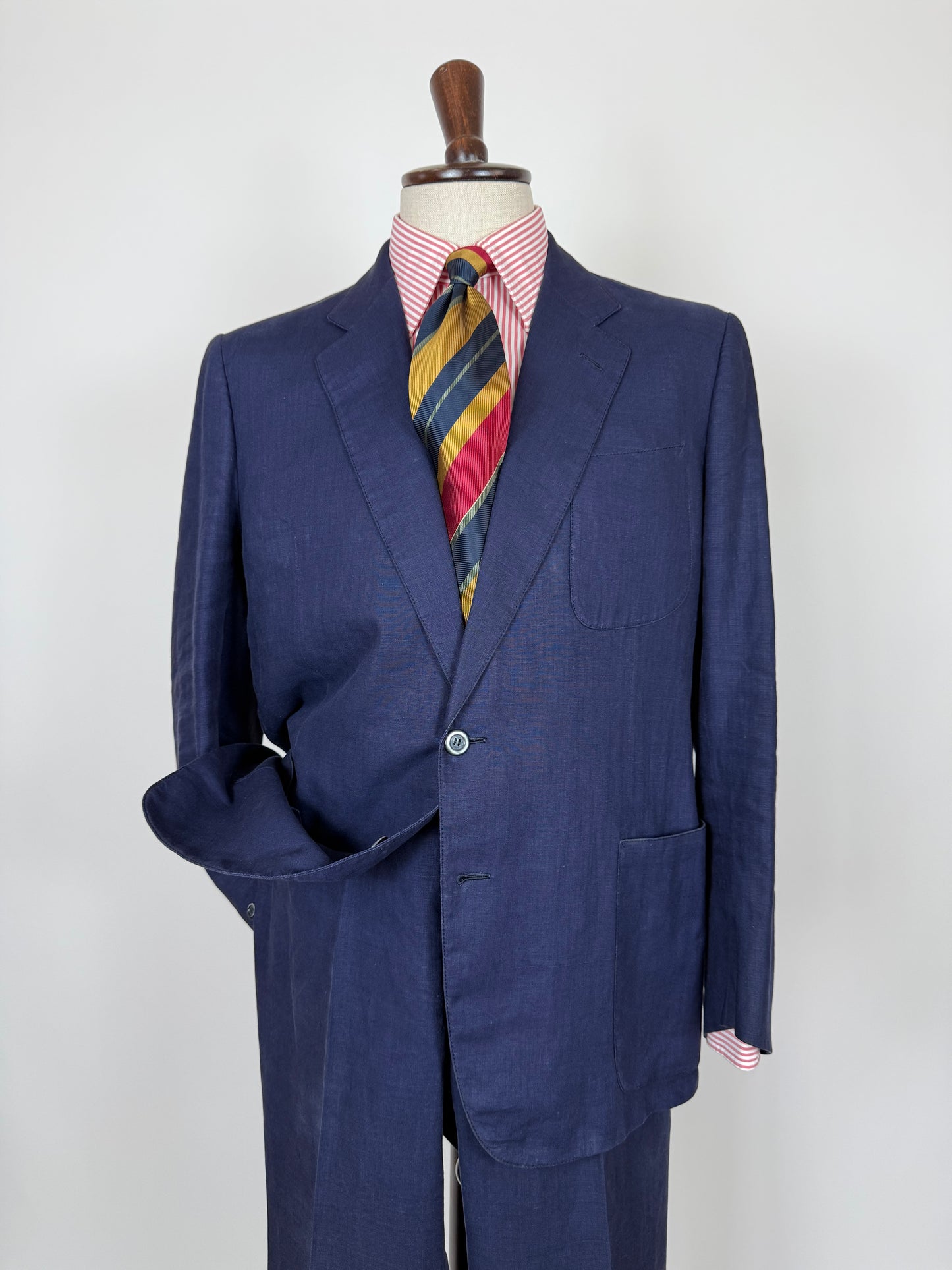 Completo sartoriale anni '70 in lino blu stile workwear - tg. 54