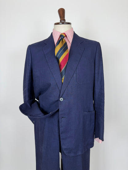 Completo sartoriale anni '70 in lino blu stile workwear - tg. 54