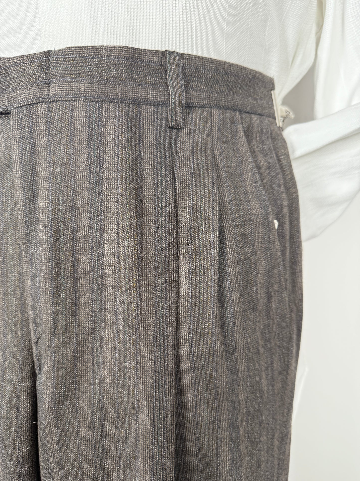Pantaloni anni ‘70 in flanella marrone-grigio a righe (NOS) - tg. 44