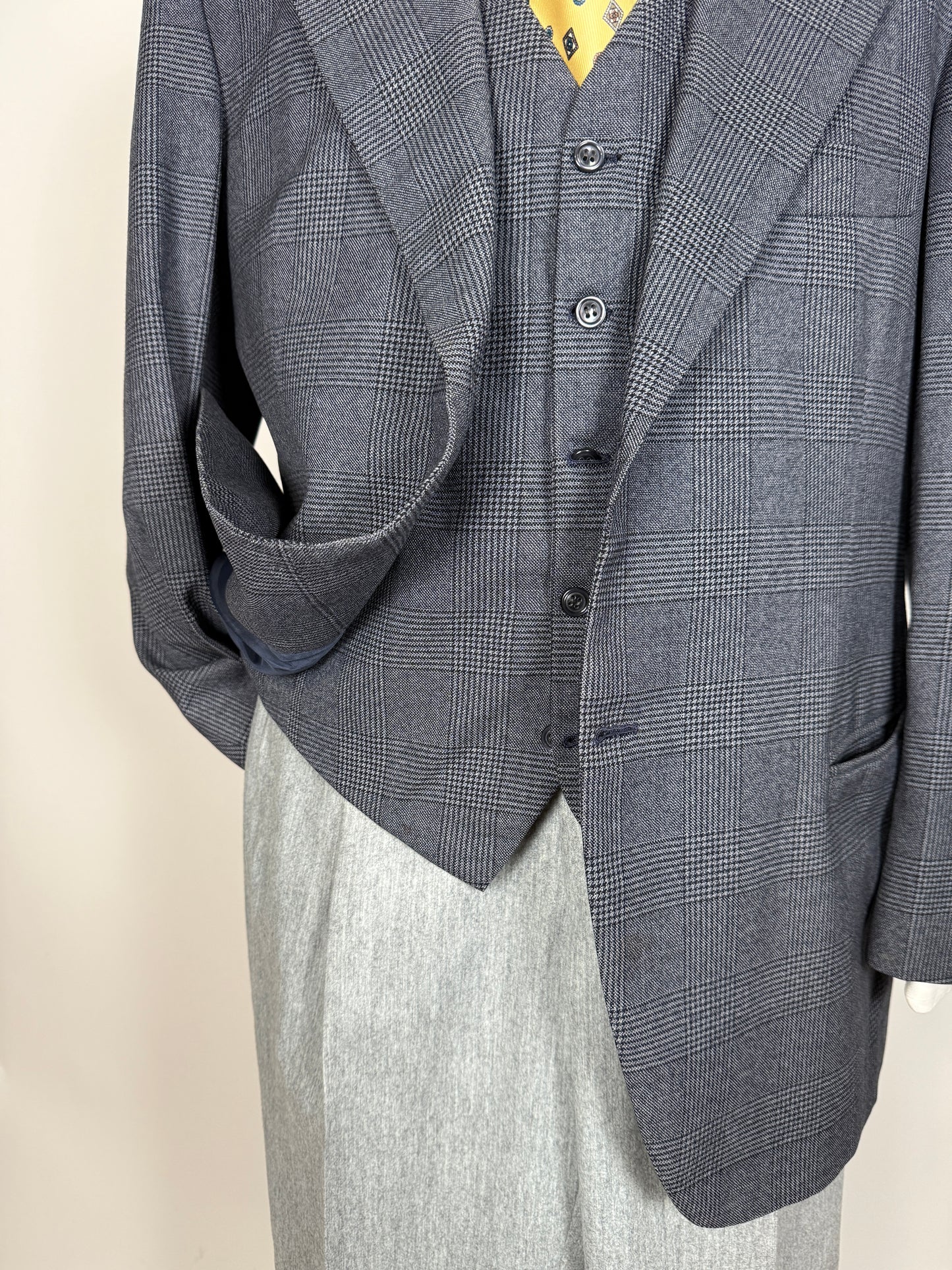 Giacca + panciotto sartoriali anni ‘70 principe di Galles - tg. 54 drop basso