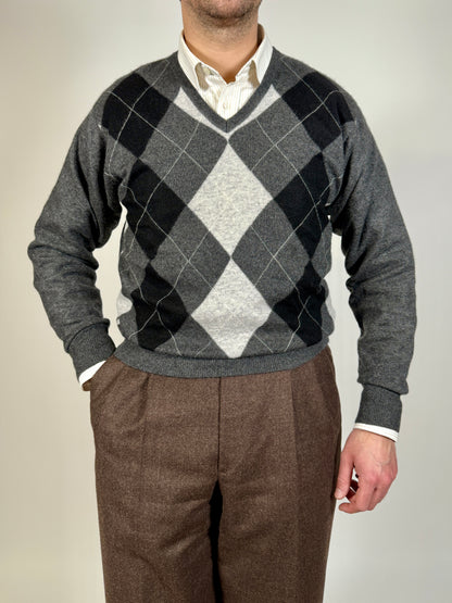 Pullover 100% cashmere grigio rombi - M