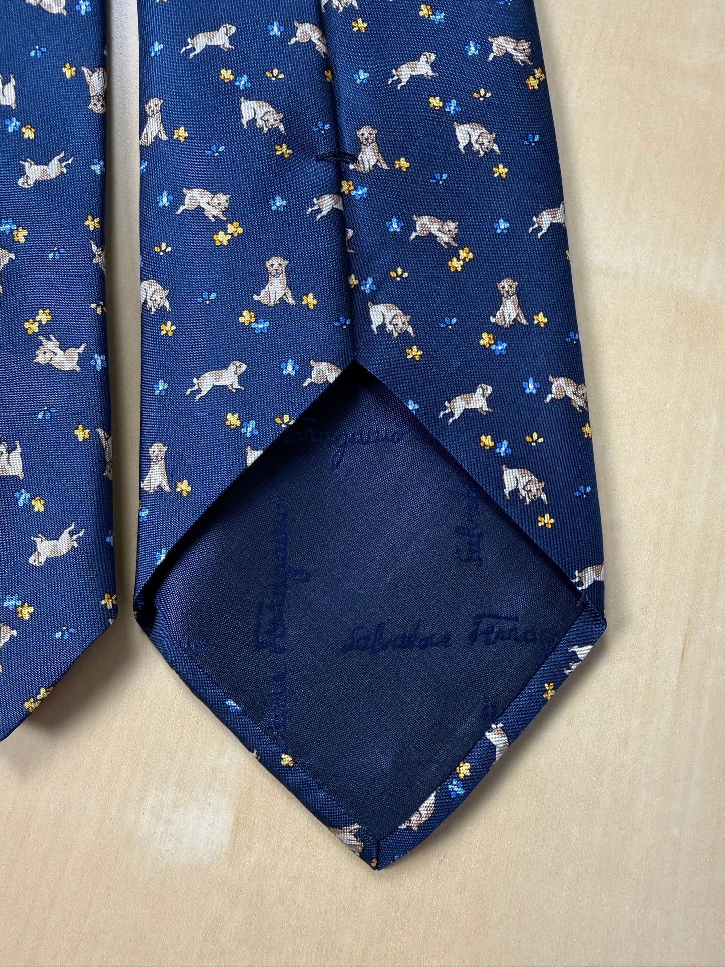 Cravatta Ferragamo blu con cani