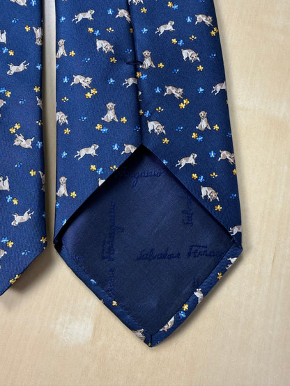 Cravatta Ferragamo blu con cani