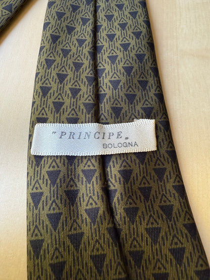 Cravatta anni ‘60 verde micro fantasia geometrica