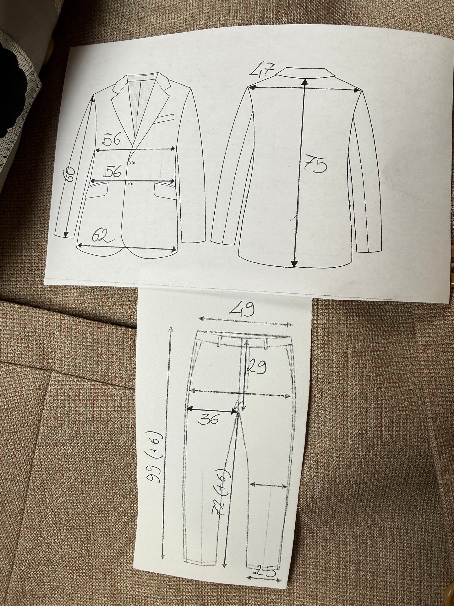 Completo 3 pezzi anni ‘70 hopsack beige - tg. 50/52 drop basso