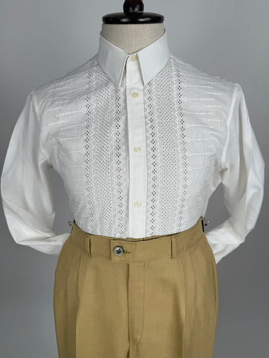 Camicia anni ‘70 con ricami traforati - XS/S collo 38