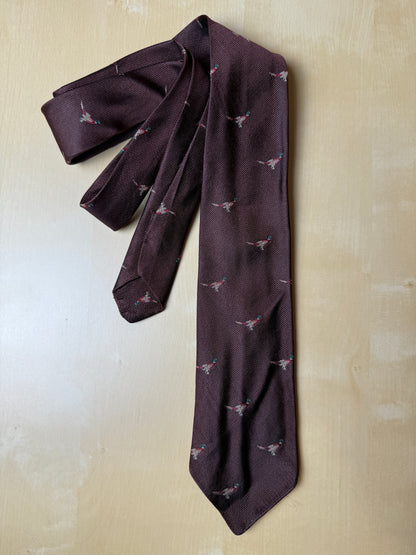 Cravatta De Paz vintage marrone con fagiani