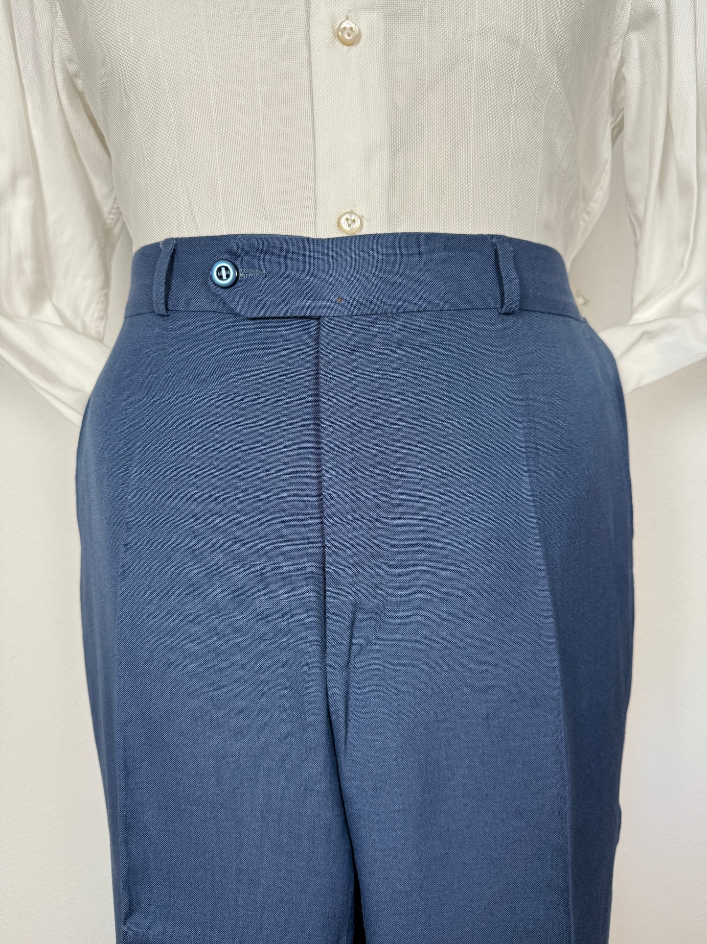 Pantalone anni ‘70 in lino e viscosa blu cobalto - tg. 50