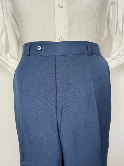 Pantalone anni ‘70 in lino e viscosa blu cobalto - tg. 50