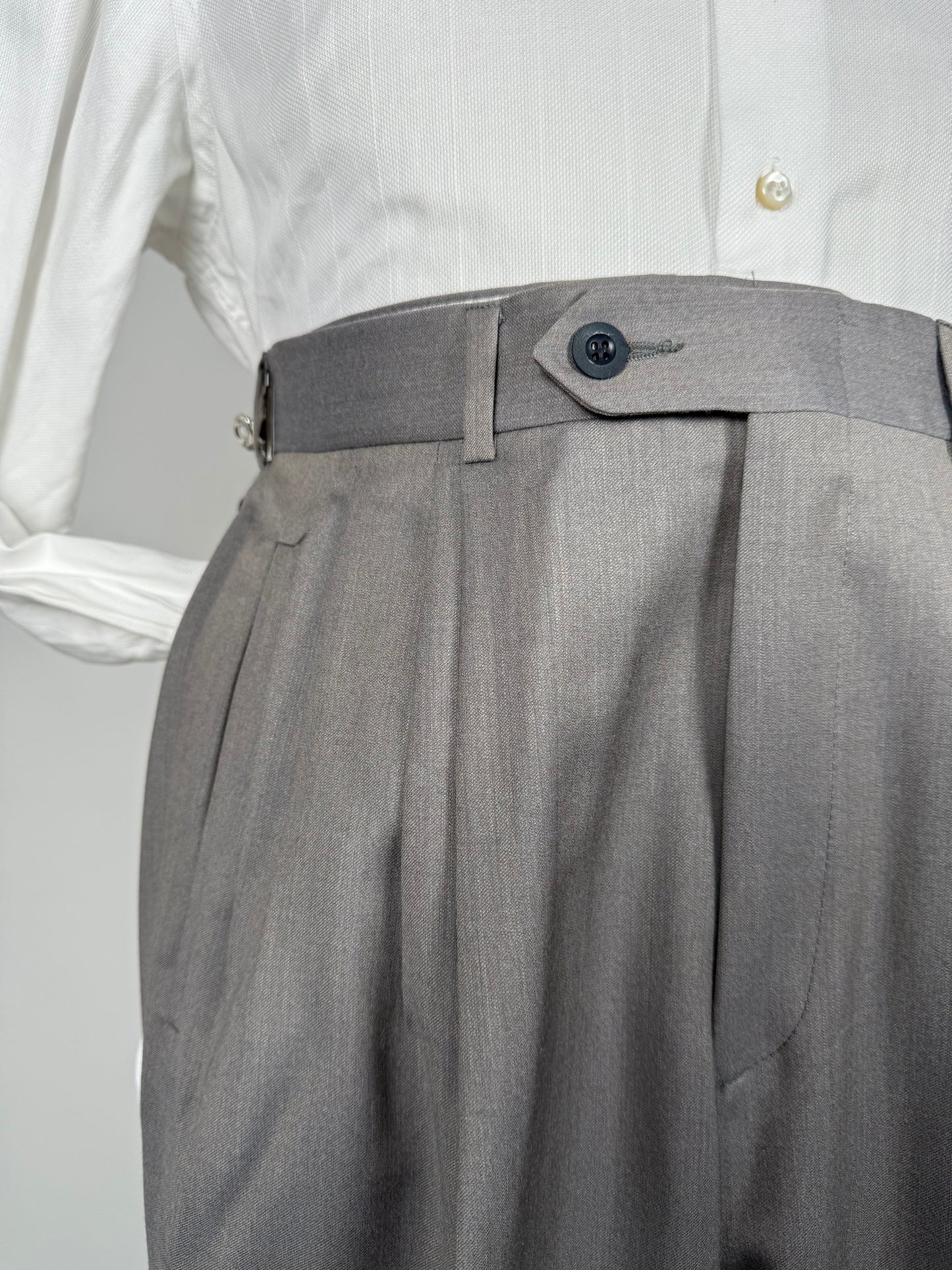 Pantaloni anni '80 NOS fresco lana grigio-verde (4 pinces!) - tg. 44/46