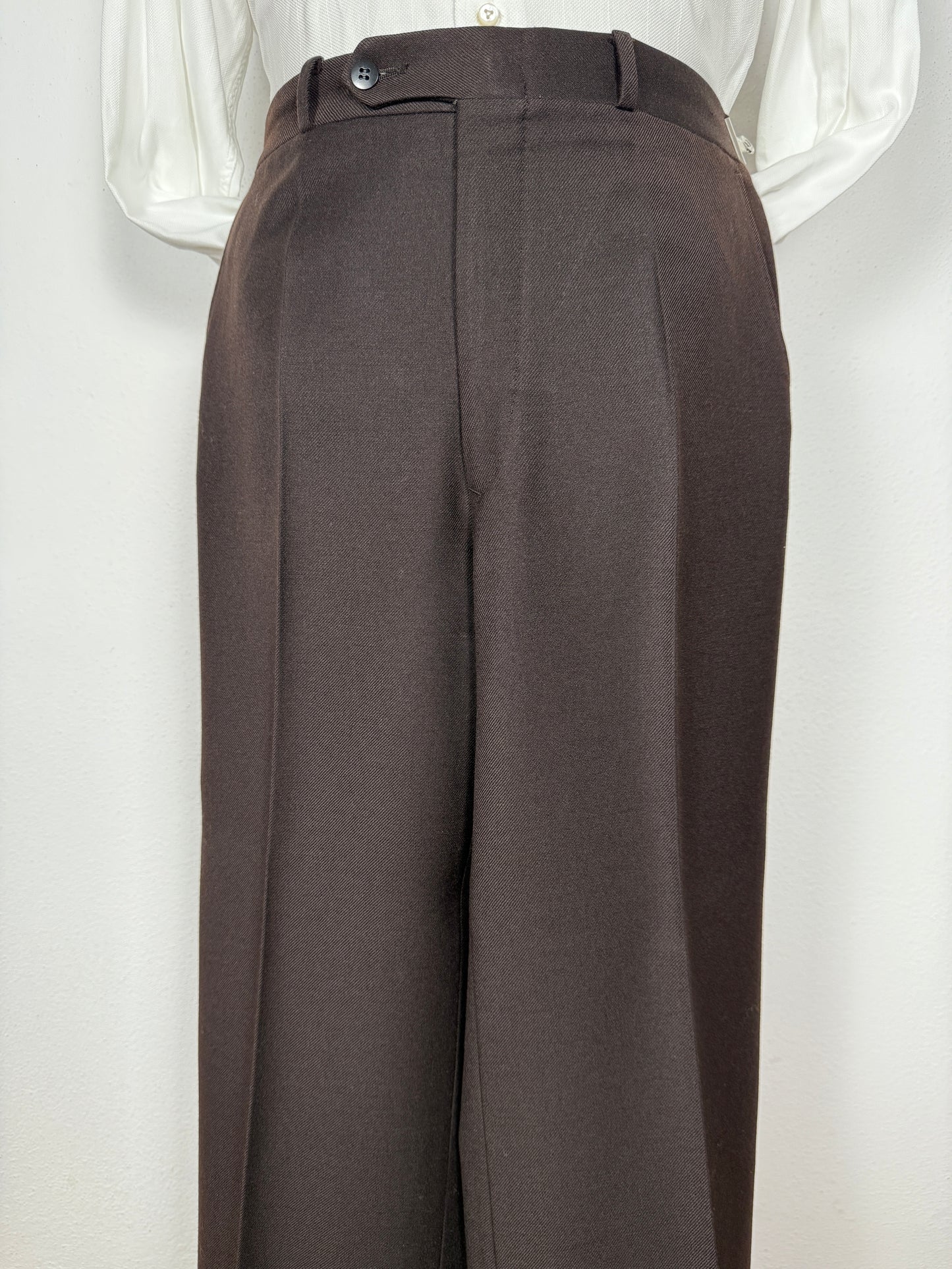 Completo 3 pezzi anni ‘70 a zampa in flanella marrone - tg. 44/46