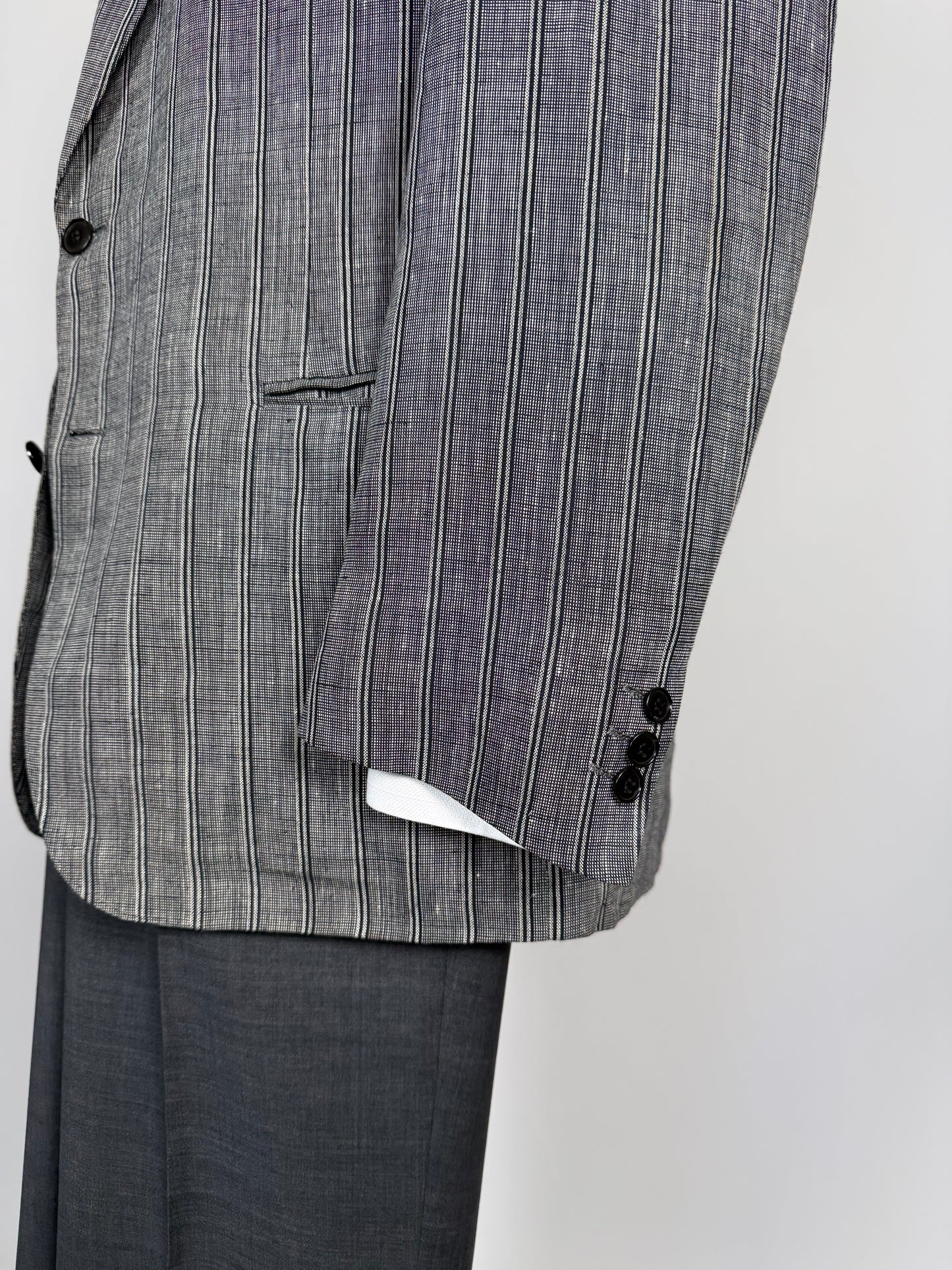 Giacca anni '70/'80 puro lino grigio a righe - tg. 50