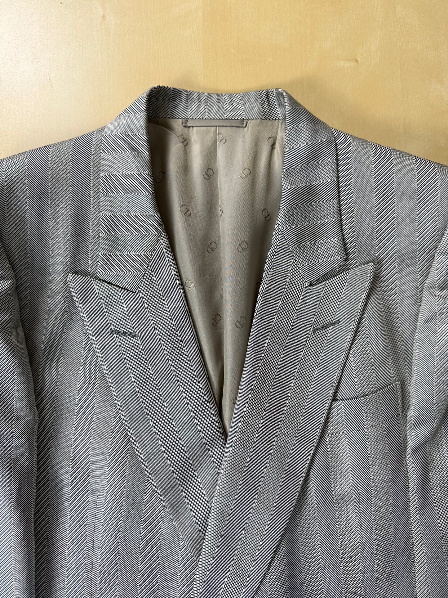 Giacca doppiopetto Christian Dior anni '70/'80 lana e seta chevrons - tg. 52 lunga