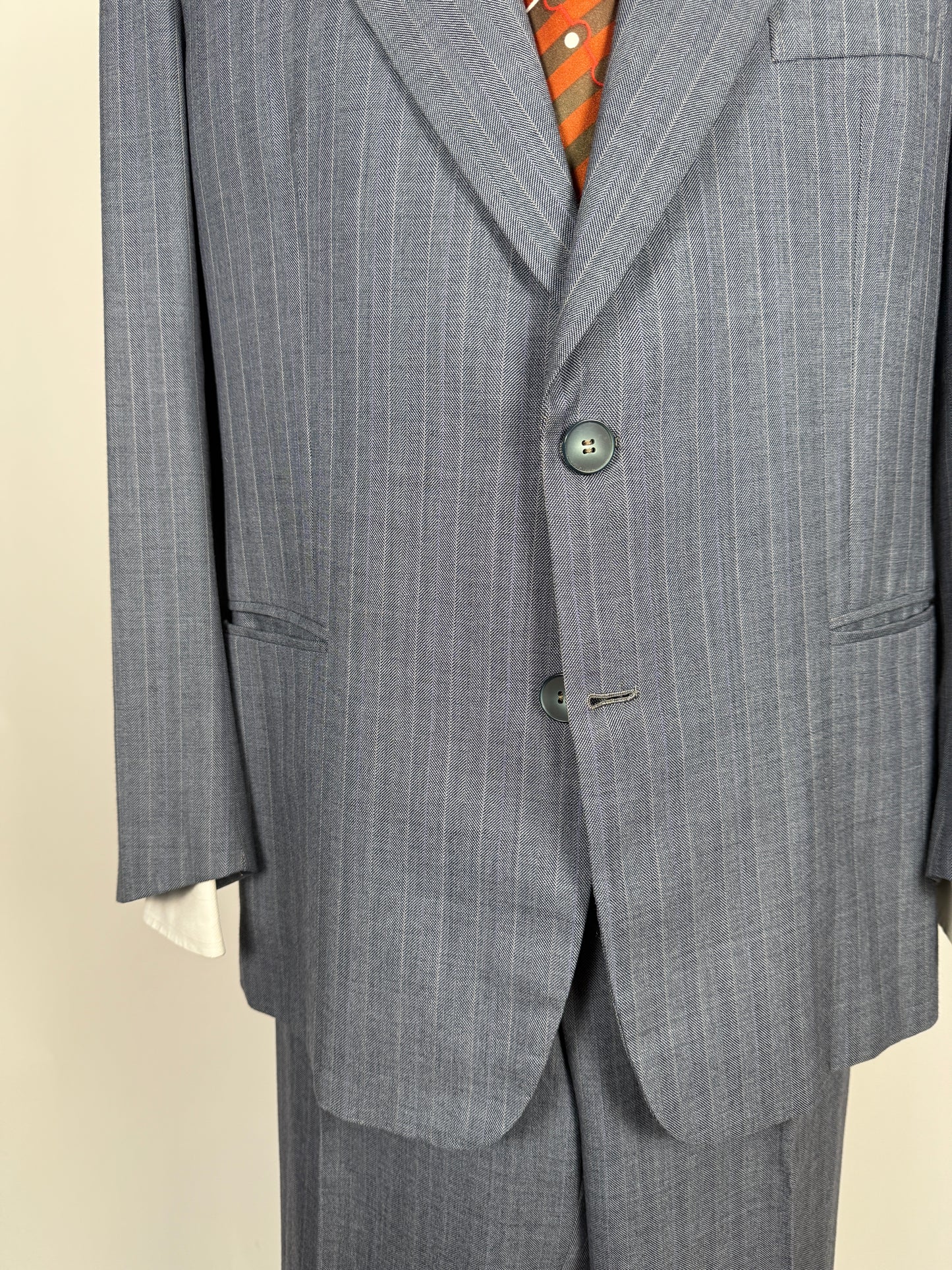 Completo sartoriale anni ‘60/'70 in grisaglia color carta da zucchero gessato - tg. 50/52