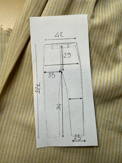 Pantaloni anni ‘80 tela di cotone a righe giallo pastello (NOS) - tg. 48