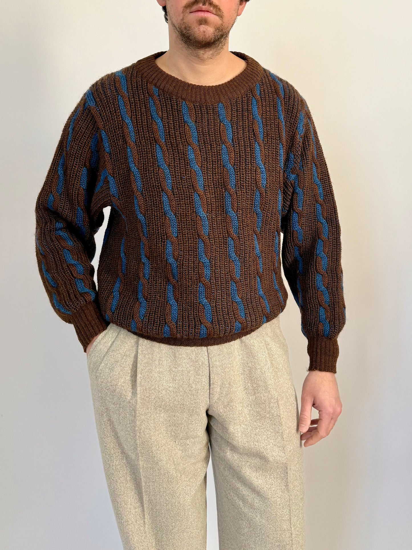 Maglione vintage a trecce in lana e mohair - L