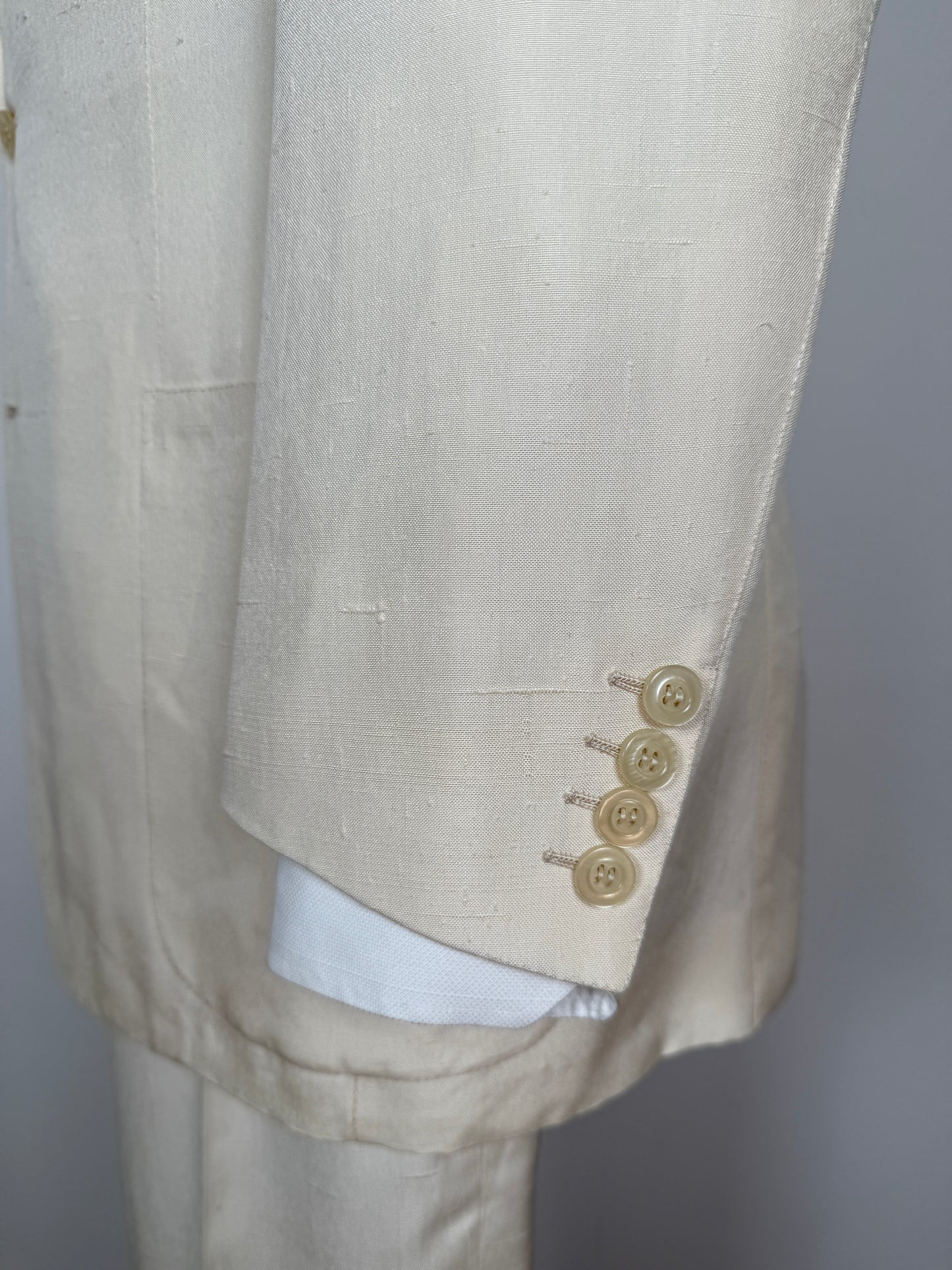 Completo anni '70 su misura in pura seta shantung bianco avorio - tg. 50
