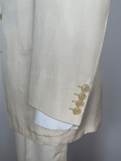 Completo anni '70 su misura in pura seta shantung bianco avorio - tg. 50