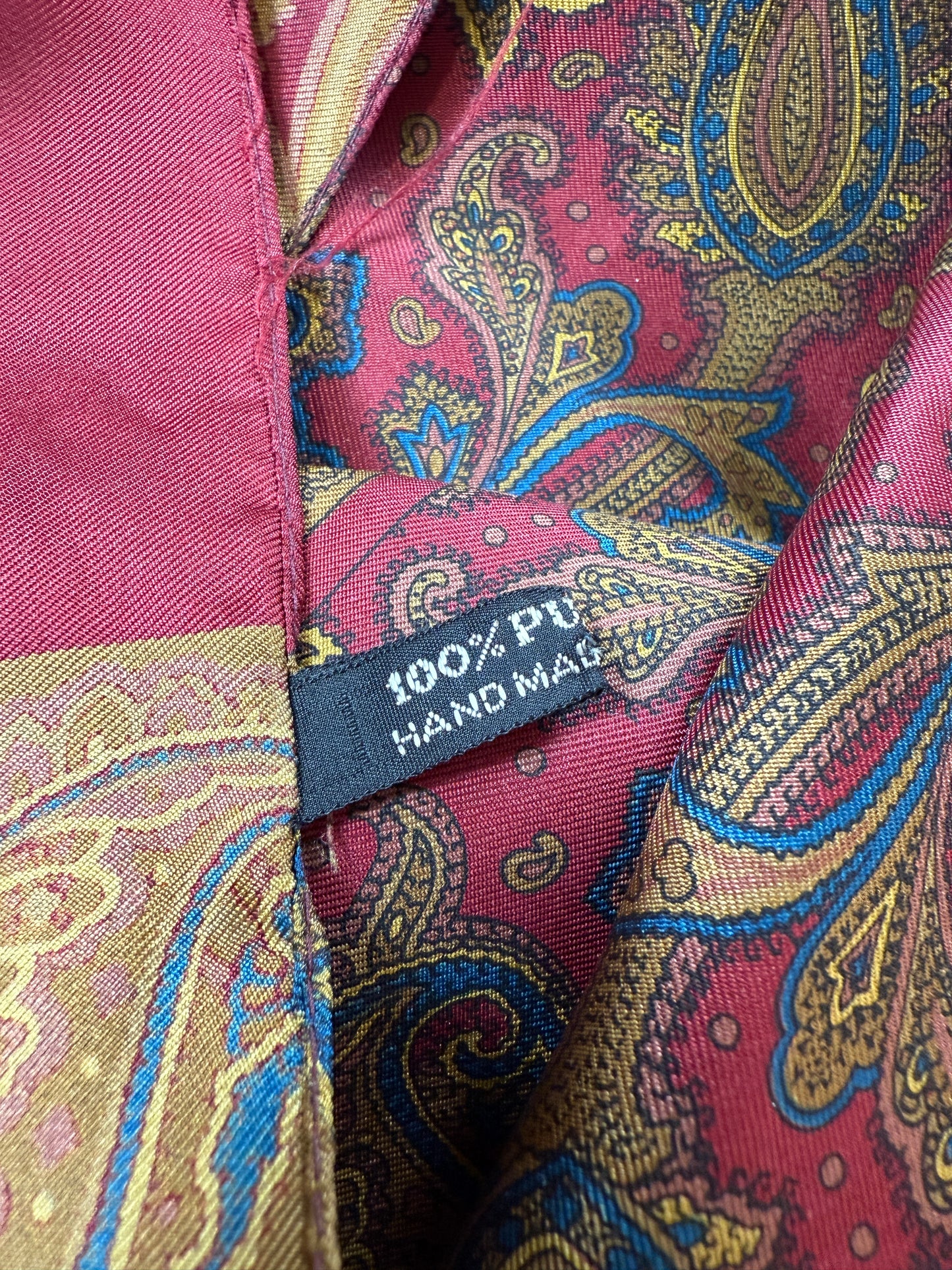 Sciarpa in seta paisley vintage rosso e cachi