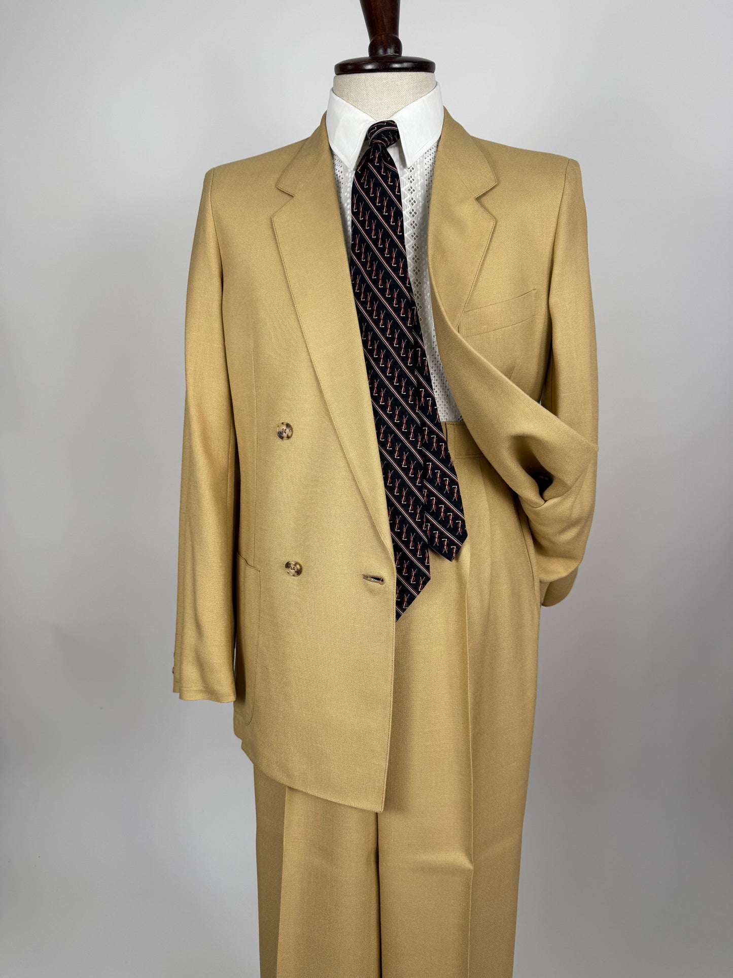 Completo doppiopetto estivo anni ‘70 in misto lino beige - tg. 44/46