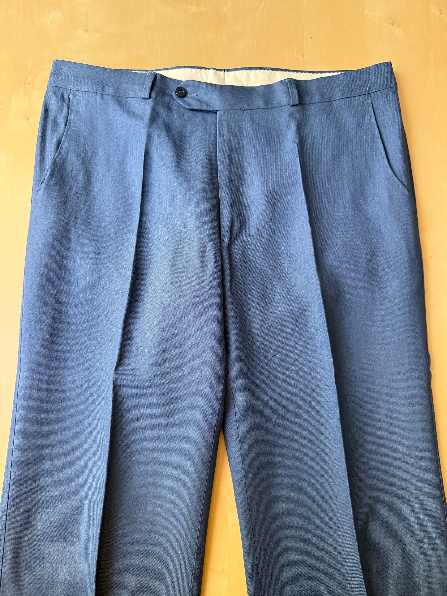 Pantalone anni ‘70 in lino e viscosa blu cobalto - tg. 50