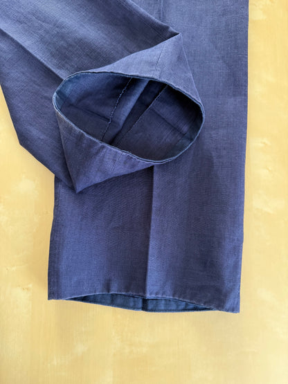 Completo sartoriale anni '70 in lino blu stile workwear - tg. 54