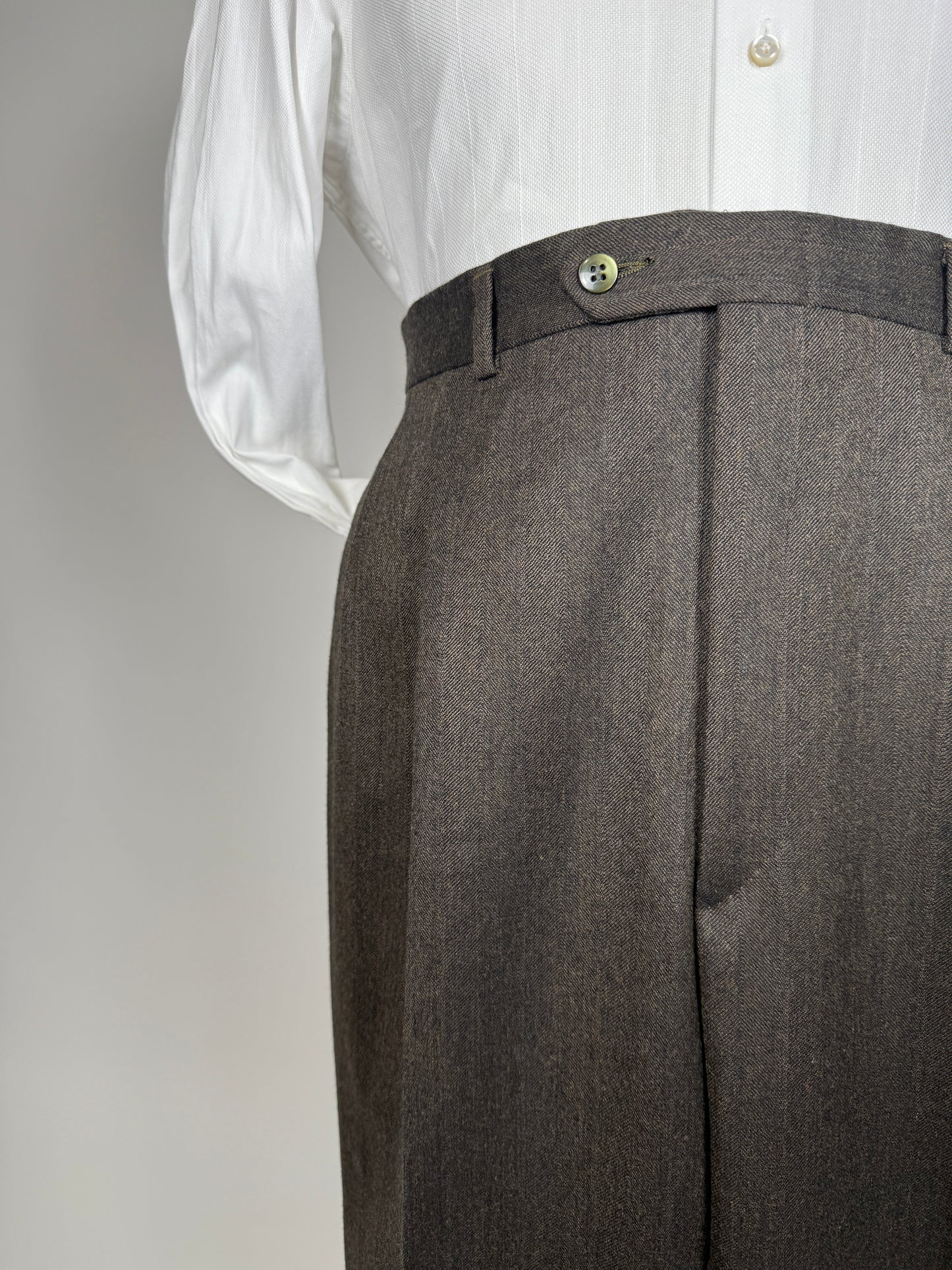 Pantaloni flanella marrone spigato - tg. 56/58