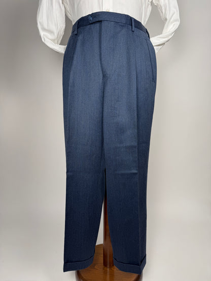Pantaloni anni ‘80 flanella pettinata blu mélange - tg. 52