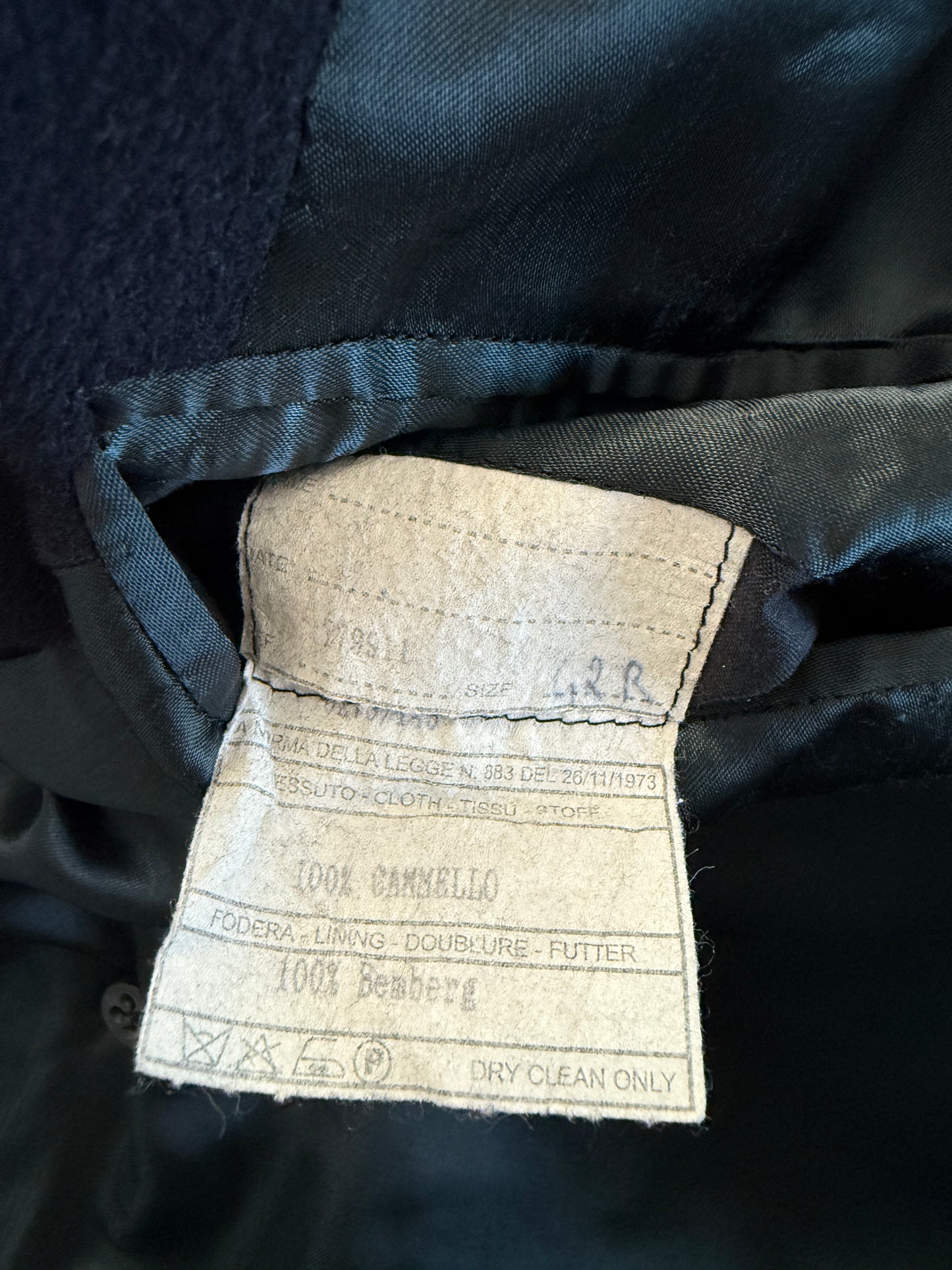 Cappotto in puro cammello blu con soffietto e martingala - tg. 48-52