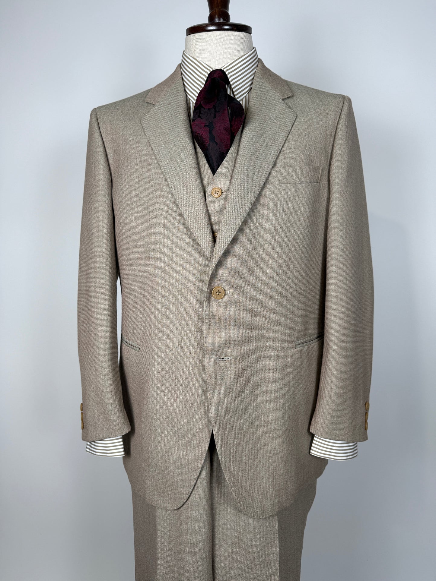 Completo 3 pezzi anni ‘70 hopsack beige - tg. 50/52 drop basso