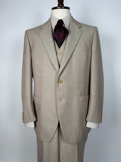 Completo 3 pezzi anni ‘70 hopsack beige - tg. 50/52 drop basso