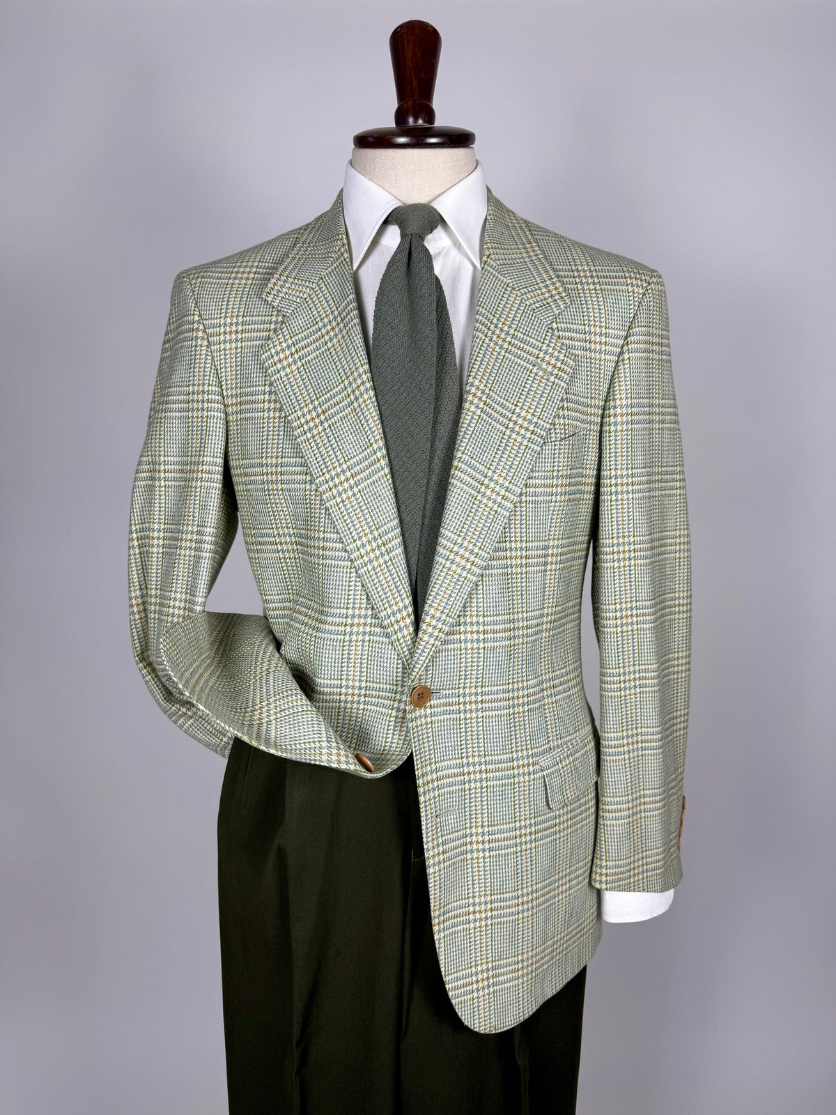 Giacca anni '80 principe Galles verde salvia lana e cashmere - tg. 48
