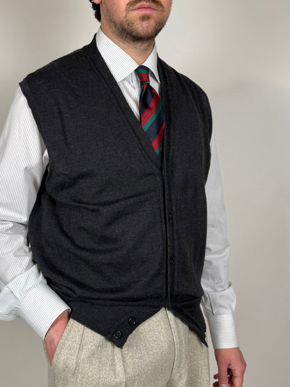 Gilet cardigan antracite in pura lana merino - XL (54-56)