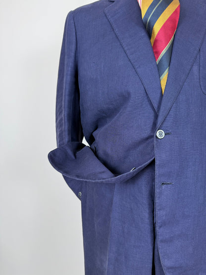 Completo sartoriale anni '70 in lino blu stile workwear - tg. 54
