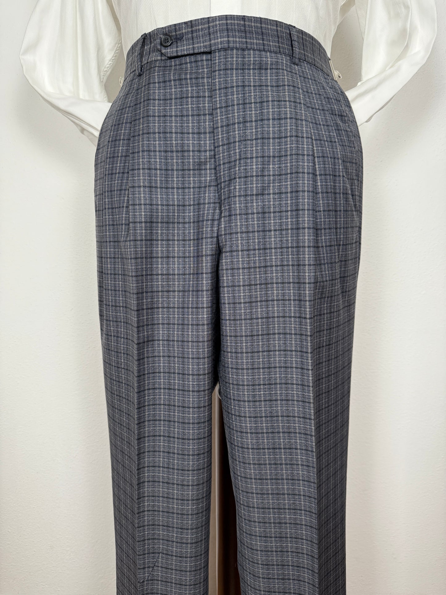 Pantalone in fresco lana anni '70/'80 a quadri blu (NOS) - tg. 46