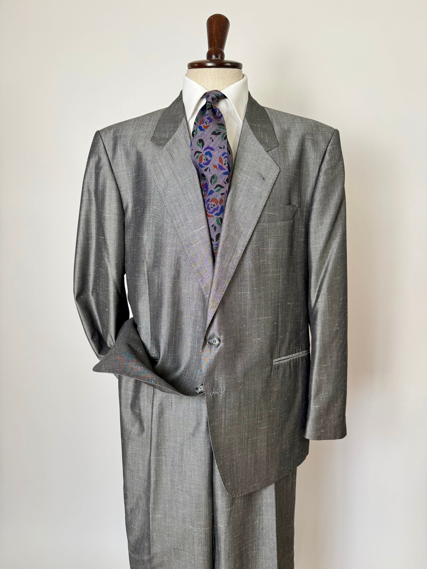 Completo anni '80 in seta shantung grigio - tg. 56/58