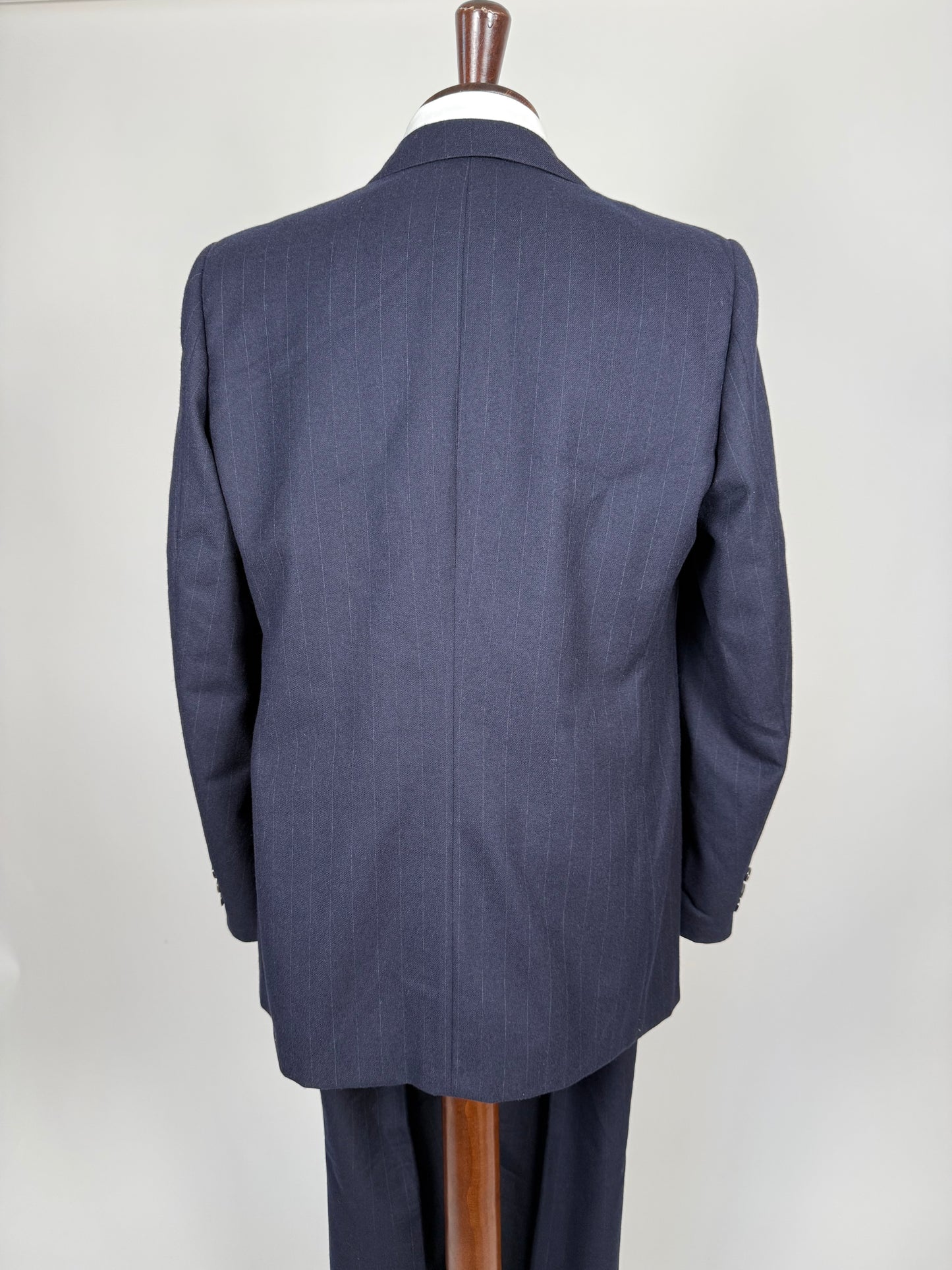 Completo Belvest doppiopetto anni ‘70 flanella blu gessato - tg. 50/52