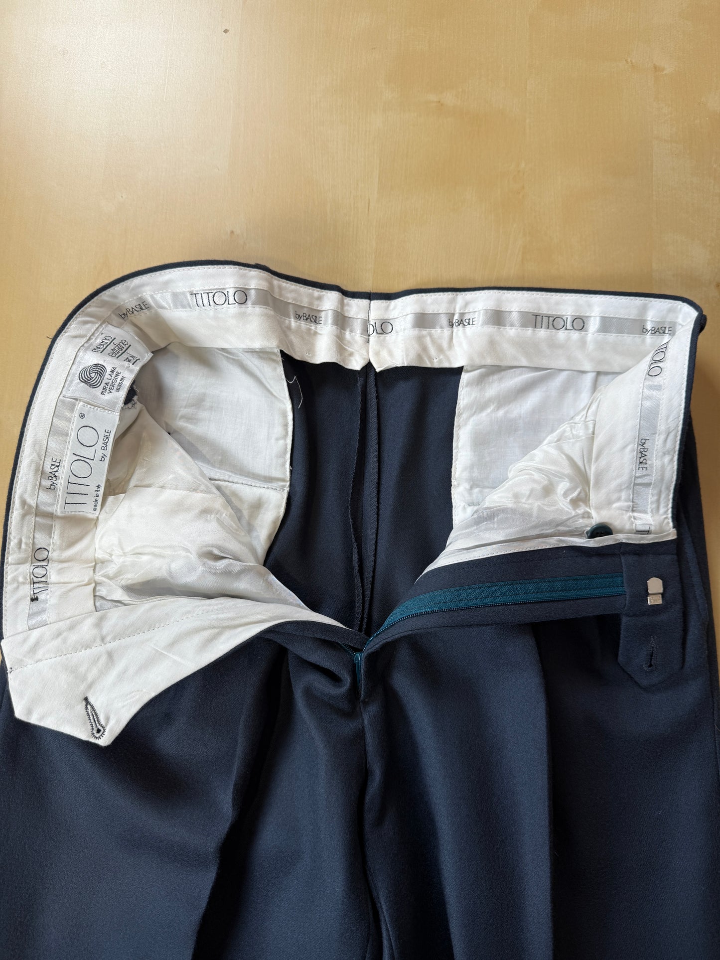 Pantaloni anni ‘80 flanella blu petrolio (NOS) - tg. 46/48