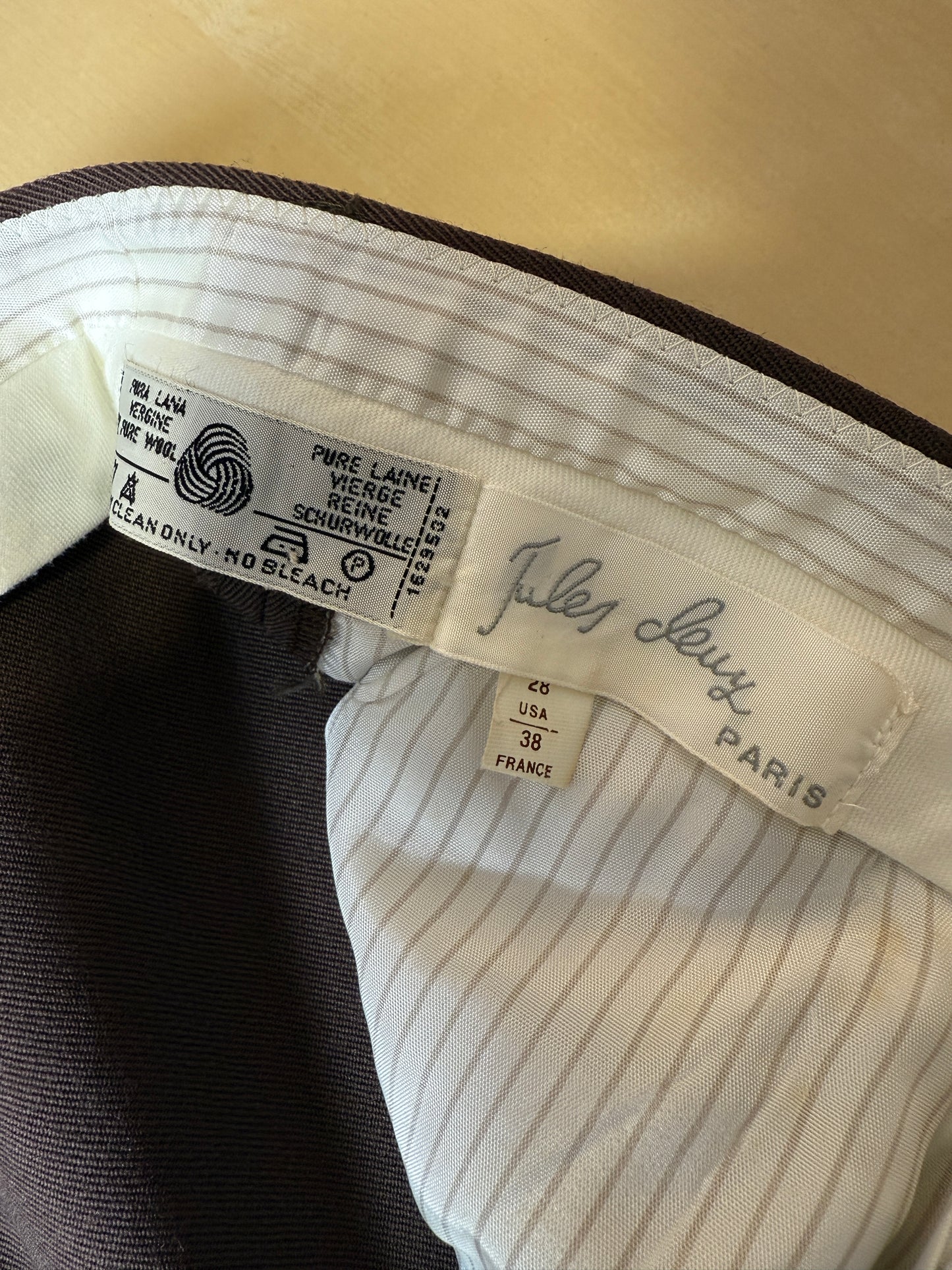 Pantaloni anni ‘80 in twill di lana color cioccolato (NOS) - tg. 44