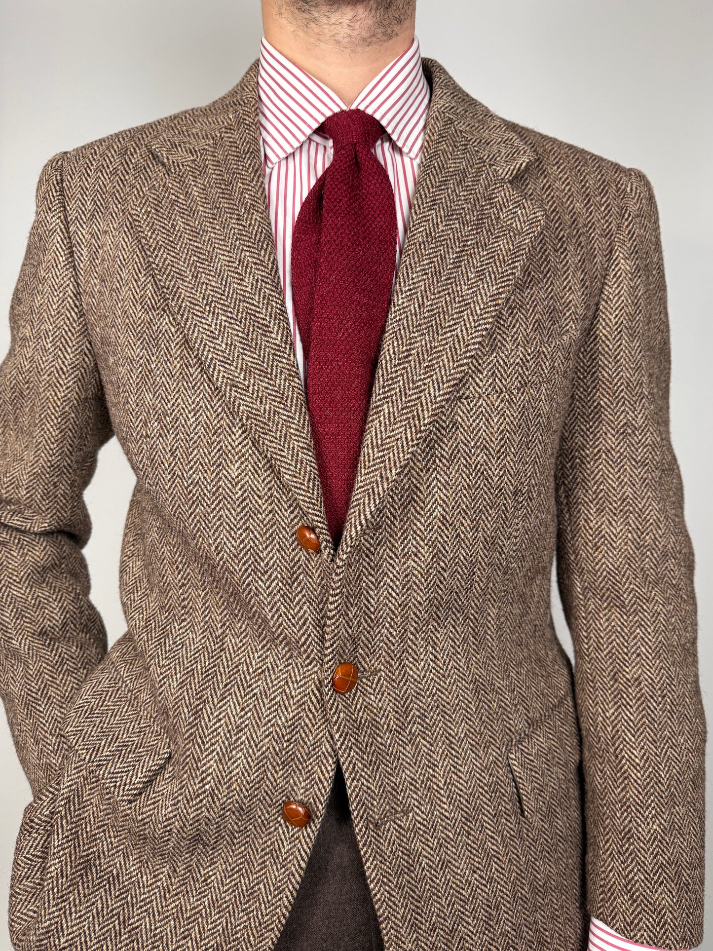 Giacca anni ‘90 in Harris Tweed marrone spigato - tg. 50