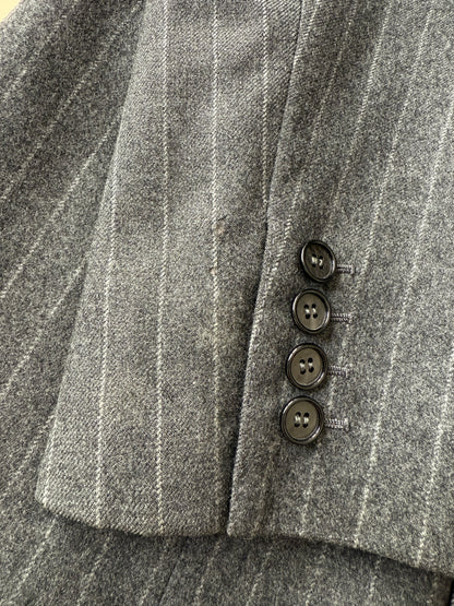 Completo doppiopetto sartoriale anni ‘70 in flanella grigio gessato - tg. 50/52 drop basso