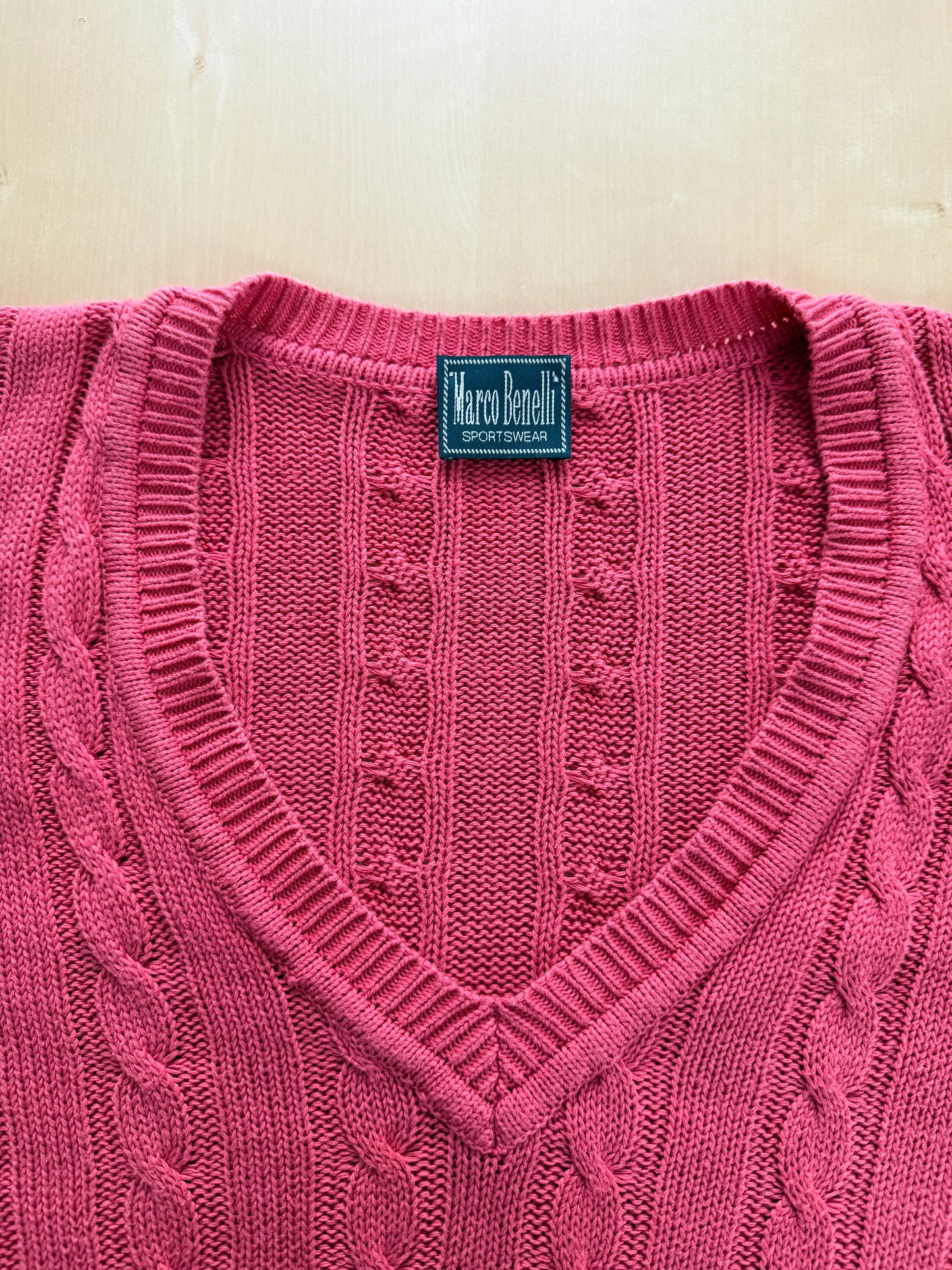 Pullover rosa corallo anni ‘80 100% cotone a trecce - tg. L/XL