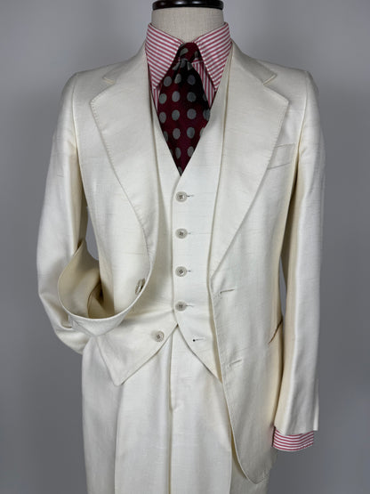 Completo 3 pezzi anni '70 seta shantung avorio - tg. 42/44