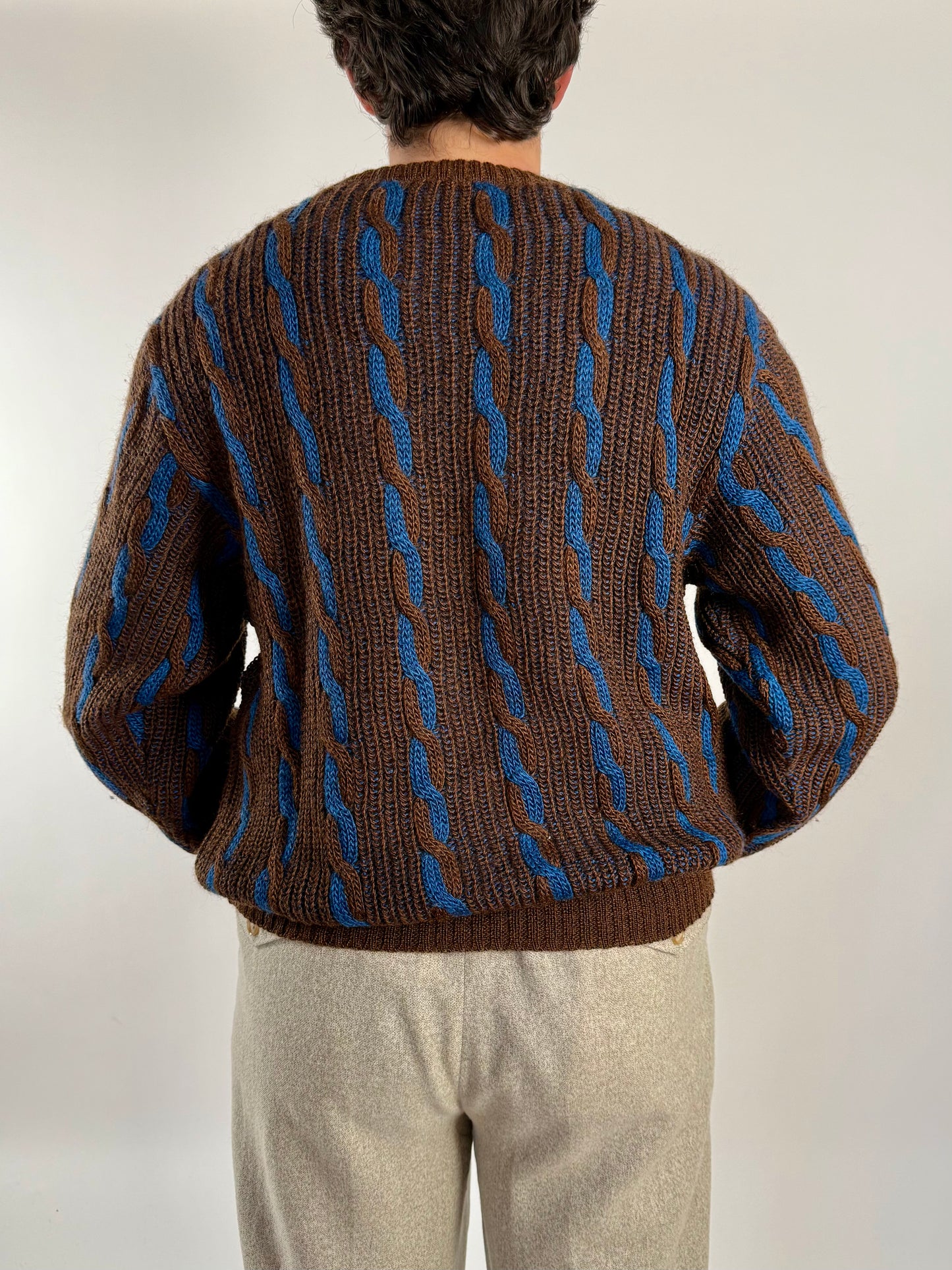 Maglione vintage a trecce in lana e mohair - L
