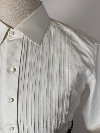 Camicia da smoking anni ‘70/‘80 con sparato plissettato - M collo 40